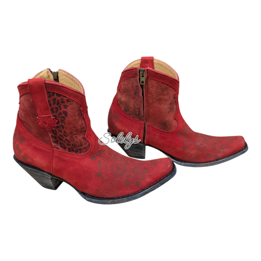 Old Gringo Yipee Kiyay Atenea Red Leather Suede Leopard Short Cowgirl Bootie 10B